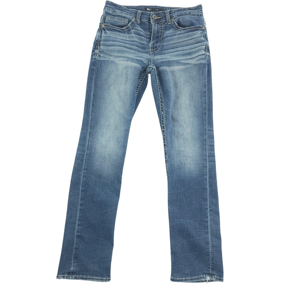 BKE Jeans Mens 30x32 Blue Alec Slim Straight Distressed Stretch Denim Whiskers